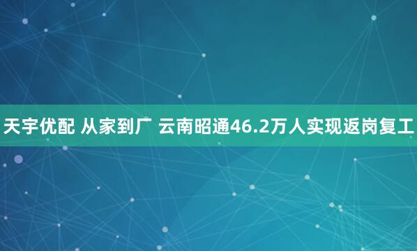 天宇优配 从家到厂 云南昭通46.2万人实现返岗复工